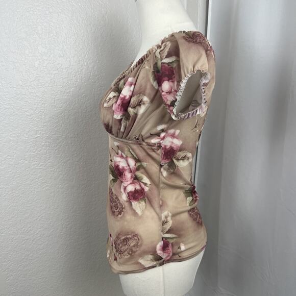 VTG Peace On Earth Top Womens Medium Sheer Floral Milkmaid Fairy Y2K Soft Girl - Picture 4 of 11